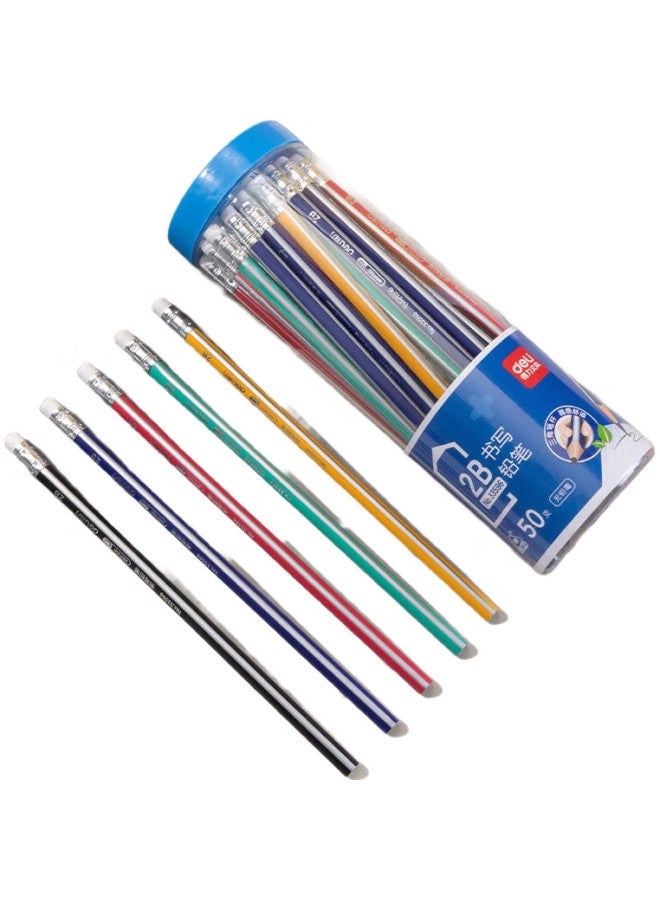 Deli Classic Colored Mechanical Pencils With Eraser Tip, Triangular Barrel, 2B Lead, For Students' Exams, Sketching, Drawing, 50 Pencils Per Barrel, 33596 [Back-To Gift] - Image 1