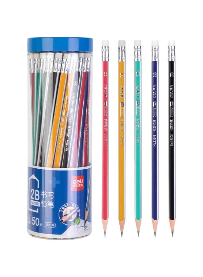 Deli Classic Colored Mechanical Pencils With Eraser Tip, Triangular Barrel, 2B Lead, For Students' Exams, Sketching, Drawing, 50 Pencils Per Barrel, 33596 [Back-To Gift] - Image 2