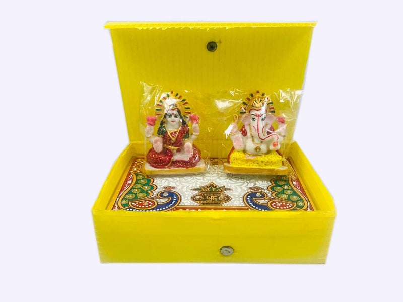 Evisha Marble Idol with Chowki and Puja Thali (7.62 x 6.35 cm, Multicolour) - Image 2