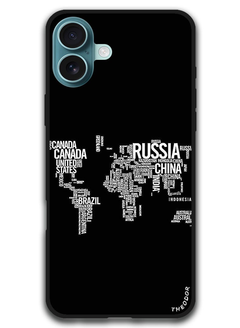 Theodor Protective Case Anti Scratch Shock Proof Bumper Cover For iPhone 16 (6.1)-inch Written World Map - Image 1