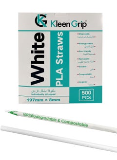 Kleen Grip Straight PLA Straws White 197mm*8mm 500Pcs 