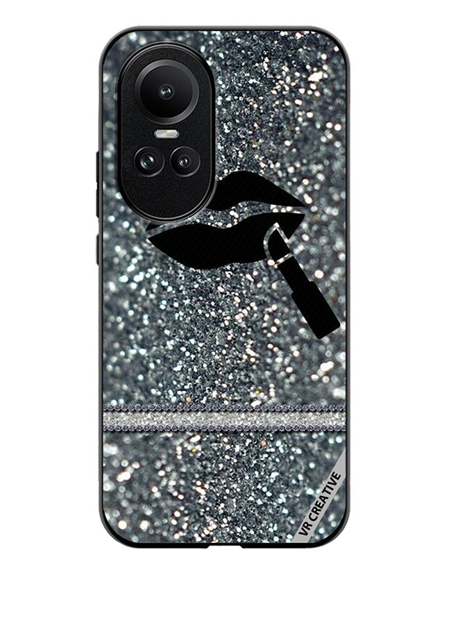 VR CREATIVE Protective Case Cover For Oppo Reno 10 Pro Lipstick on Silver Glitter Design Multicolour - Image 1