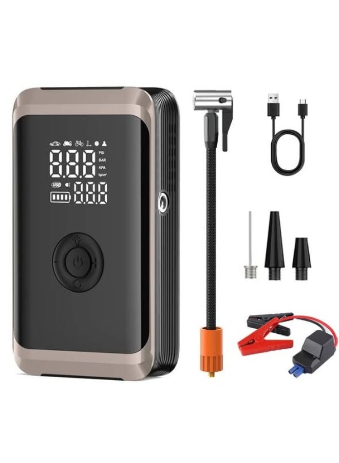 DENX DX3334 4-in-1 Portable Tire Inflator  Car Jump Starter - 150 PSI Air Compressor with Digital LED Display, 14.8V Lithium Battery, and Built-in Emergency Flashlight - Image 1