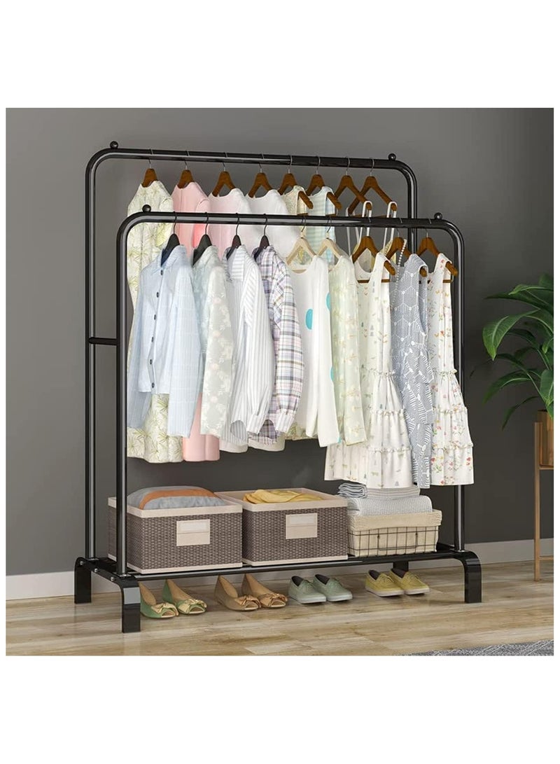 Clothes Rack, Clothing Garment Rack Metal Double Rail Hanging Clothes 2-Tier Storage Shelf For Boxes Shoes Boots Commercial Grade Multi-Purpose Entryway Shelving Unit For Home Office Bedroom (Black)