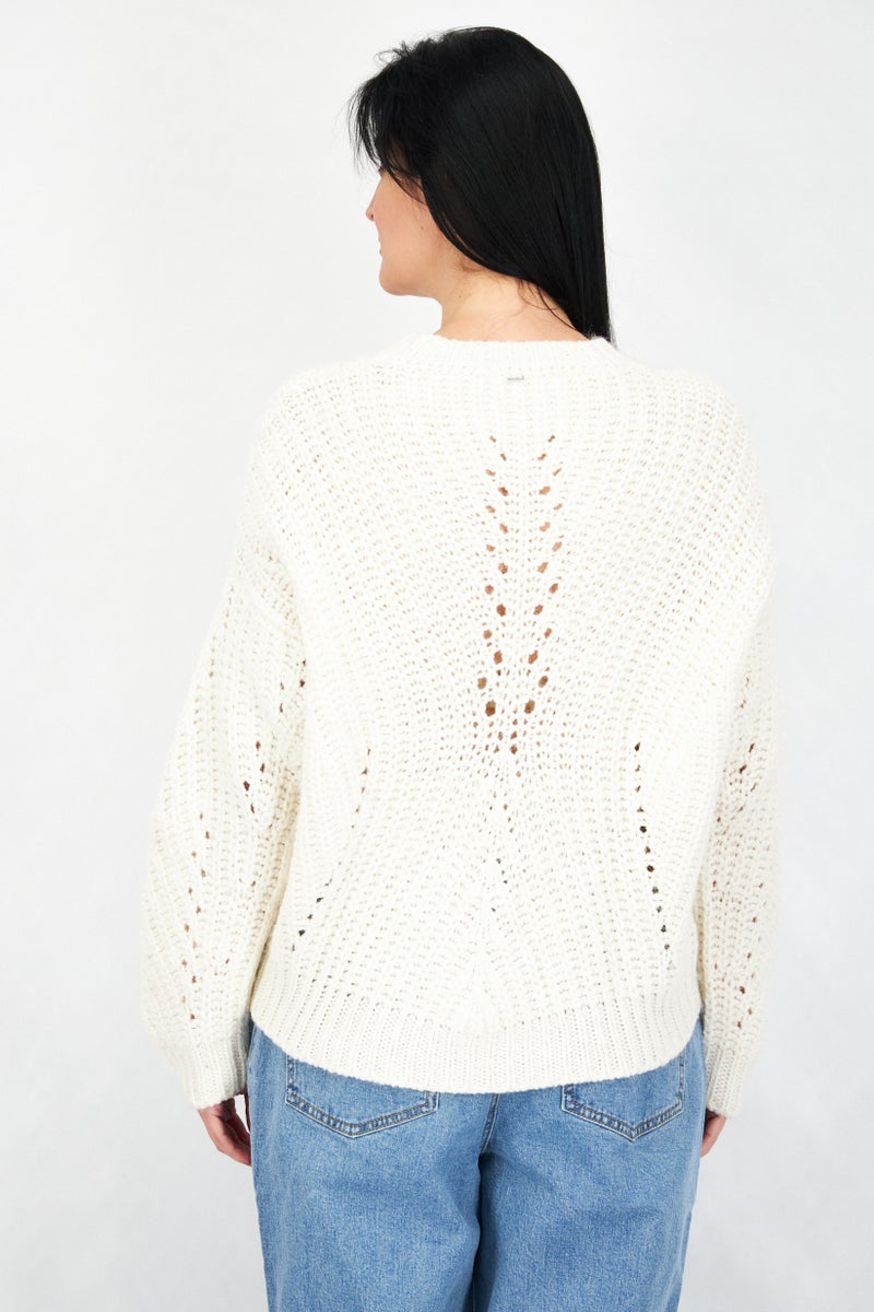 IKKS سويت شيرتات منسوجة بأكمام طويلة لنساء بشعار الفرقة، أبيض - Image 3