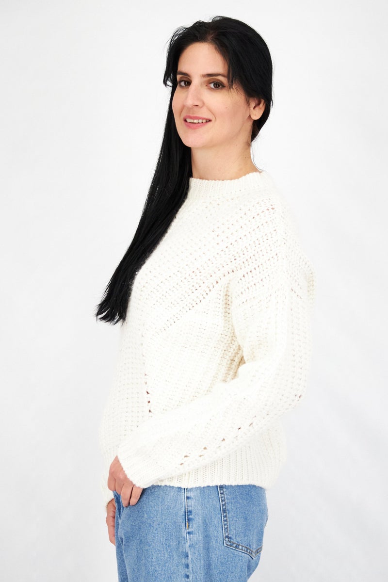 IKKS سويت شيرتات منسوجة بأكمام طويلة لنساء بشعار الفرقة، أبيض - Image 4