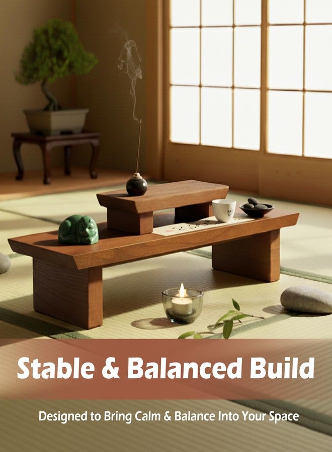 Verssure Meditation Altar Table Solid Wood, Wooden Puja Table for Relaxation and Prayer, Low Meditation Tables, Japanese Floor Table, Small Coffee & Tea Table for Home, Office, Studio - Image 2