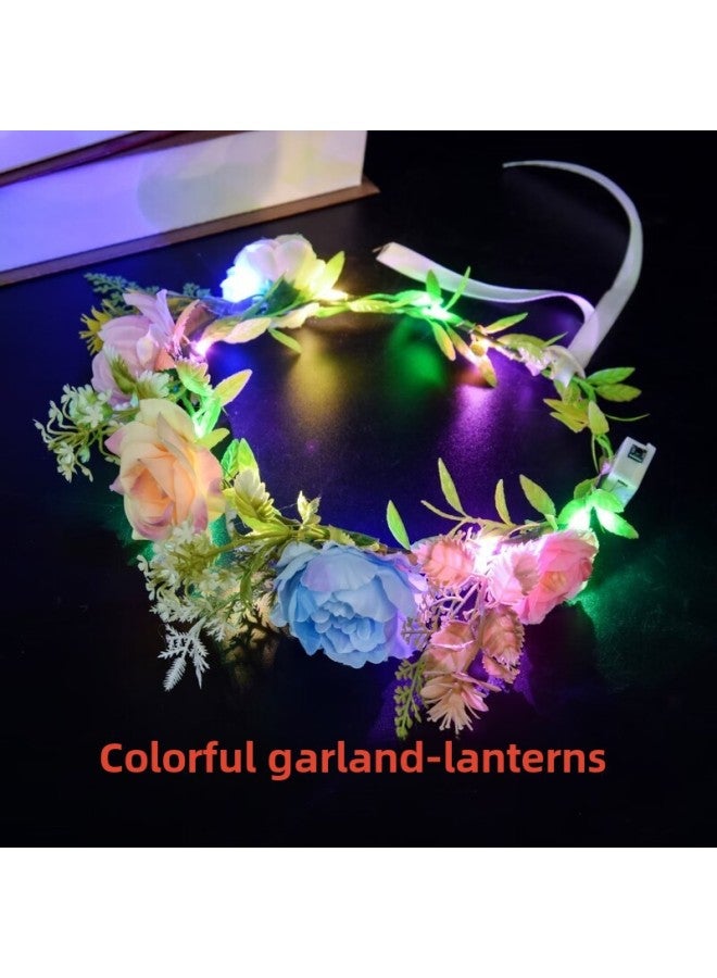 Luminous Greath Children Adult Princess Bright Headwear Scenic Spot Festival Photo Fairy Flash Greath Headband-Color:Luminous Bright Color Wreath Lights - Image 1
