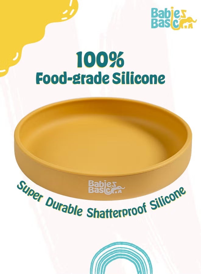 بابيز_بيسك مجموعة تغذية الأطفال الأساسية المصنوعة من السيليكون مع ملعقة وشوكة من السيليكون باللون الأصفر - Image 2