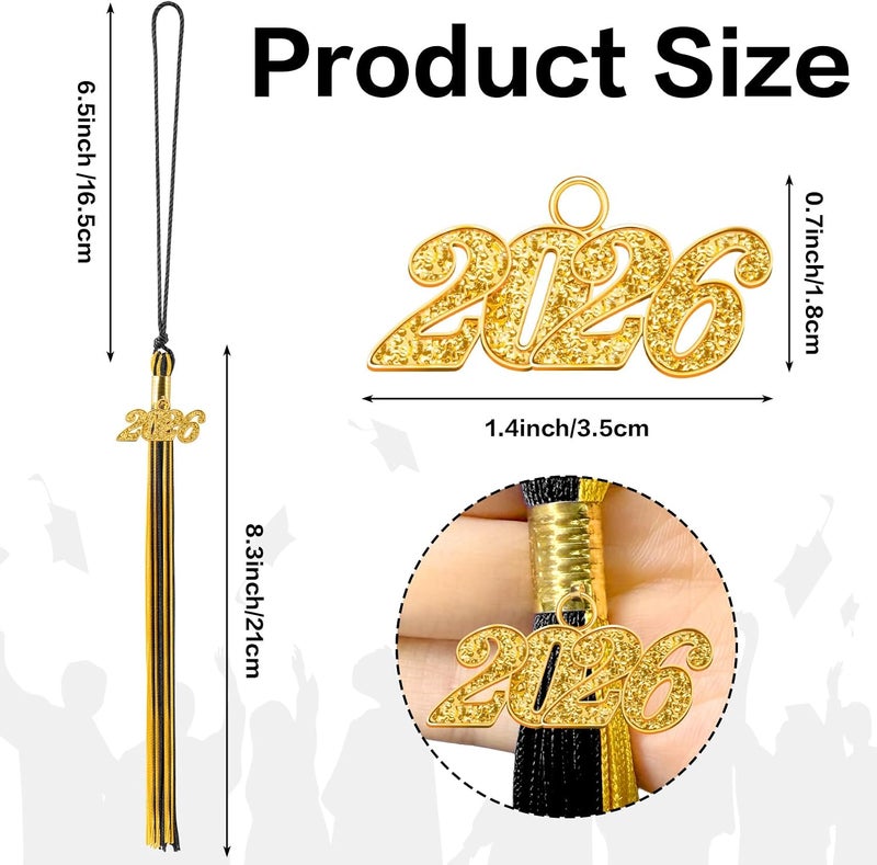 RHOttbiy 2026 Graduation Tassel, 2026 Tassel Graduation,2026 Tassels for Graduations Cap with 2026 Year Gold Charms for Graduate Cap,Black Gold Graduations Tassels for Class of 2026 Grad Ceremonies Accessories - Image 3