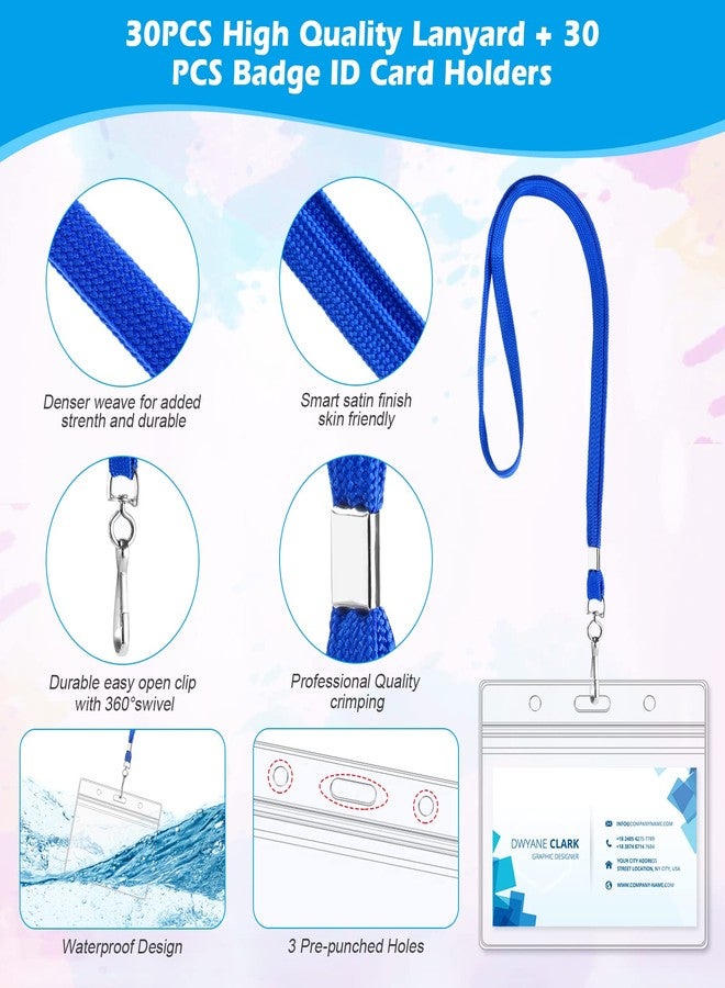 Maileto 30Pcs Clear Plastic Horizontal Name Tags Badge ID Card Holders and 30Pcs Blue Flat Neck Lanyards with Swivel Hook - Image 3