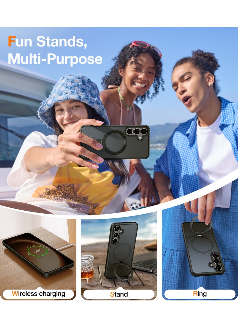 TORRAS - Magnetic Ostand for Samsung Galaxy S24 Plus Case 6.7", [Mil-Grade Drop Tested][Compatible with MagSafe][Build in Kickstand] Shockproof Slim Protective for S24+ Case, Translucent Black - Image 1