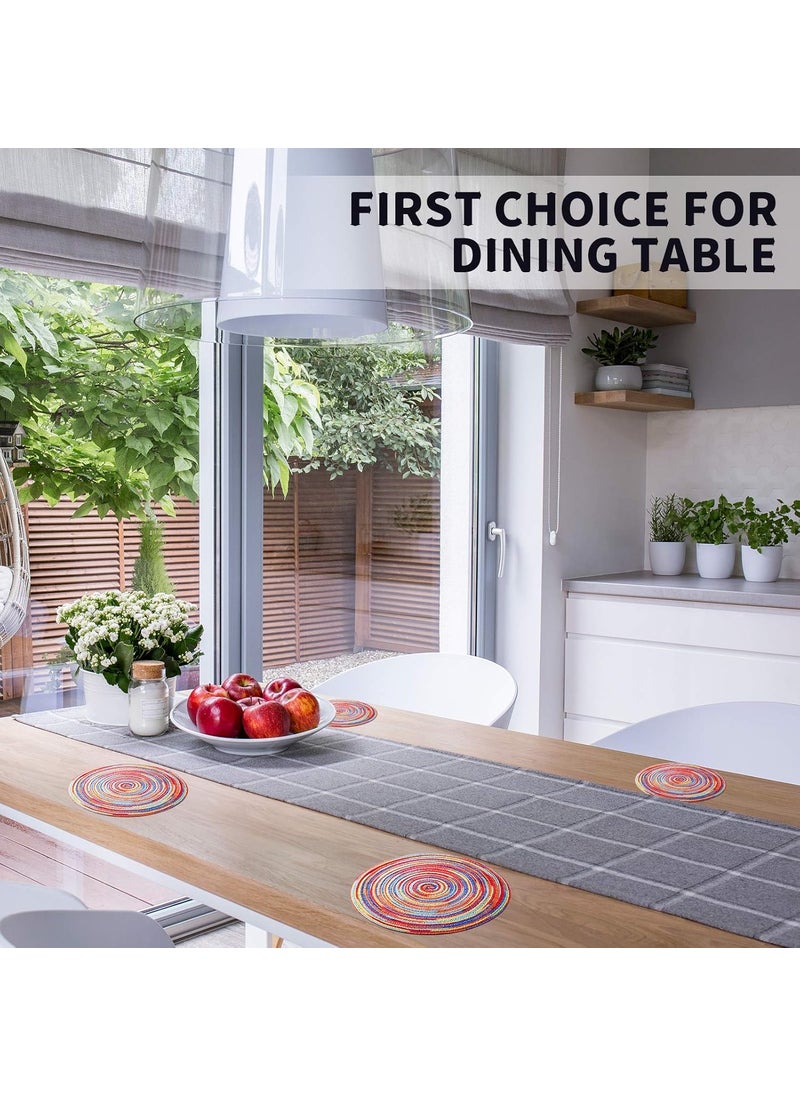 Moukeren Moukeren 4 Pcs Round Braided Placemats 12 Inch Rainbow Colorful Woven High Temperature Resistant Nonslip Washable Circle Place Mats for Kitchen Dining Table Runner Heat Insulation Wedding Party Decor  - Image 5