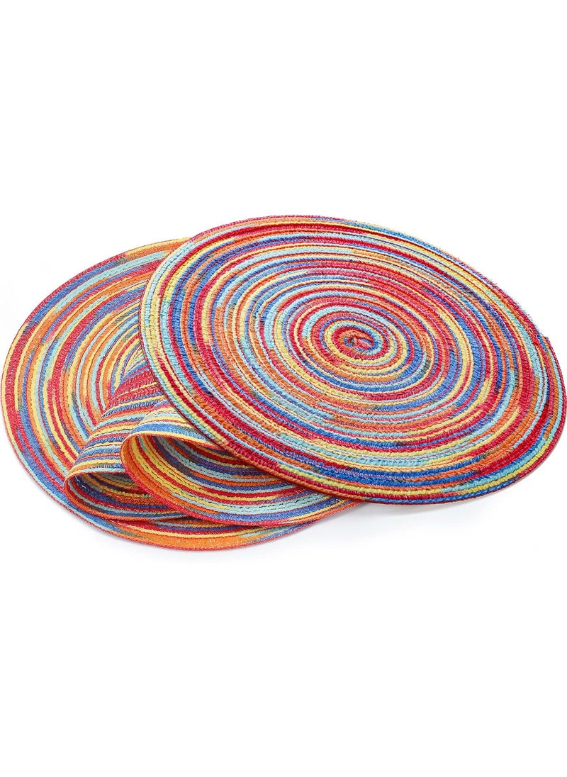 Moukeren Moukeren 4 Pcs Round Braided Placemats 12 Inch Rainbow Colorful Woven High Temperature Resistant Nonslip Washable Circle Place Mats for Kitchen Dining Table Runner Heat Insulation Wedding Party Decor  - Image 1