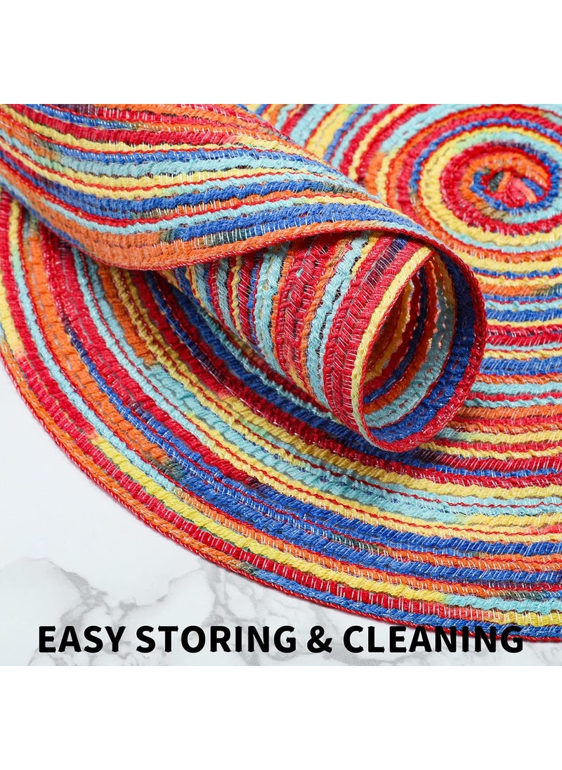 Moukeren Moukeren 4 Pcs Round Braided Placemats 12 Inch Rainbow Colorful Woven High Temperature Resistant Nonslip Washable Circle Place Mats for Kitchen Dining Table Runner Heat Insulation Wedding Party Decor  - Image 3