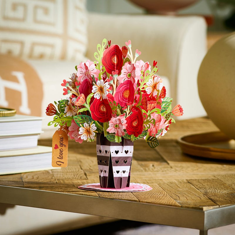 Paper Love HugePop 3D Lovely Flower Vase Valentines Day Pop Up Card, with Detachable Paper Flower Bouquet, For Valentine's Day, Birthday, Anniversary, Wedding, All Occasions - Jumbo 10" x 14" Cards - Envelope and Note Tag - Image 5