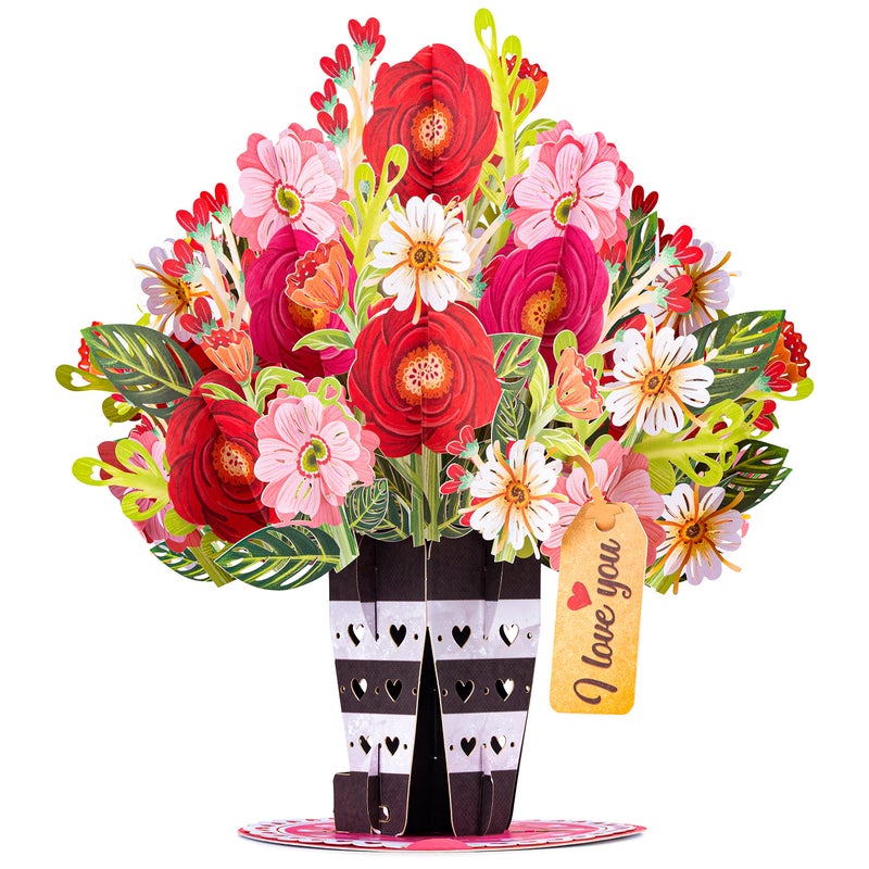 Paper Love HugePop 3D Lovely Flower Vase Valentines Day Pop Up Card, with Detachable Paper Flower Bouquet, For Valentine's Day, Birthday, Anniversary, Wedding, All Occasions - Jumbo 10" x 14" Cards - Envelope and Note Tag - Image 1