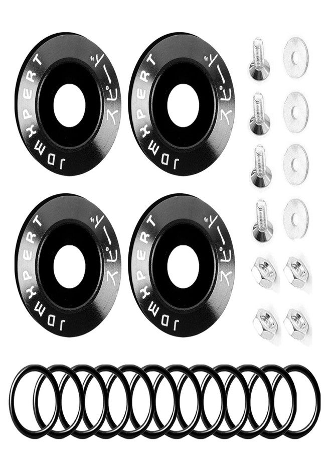 Xotic Tech JDM Black Bumper Fender Trunk Quick Release Fasteners w/Rubber Bands O Rings Washers Replacement for Car Bumper Engine Hatch Fixing Kit (4 Quick Release Tabs with 12 O-Rings) - Image 2