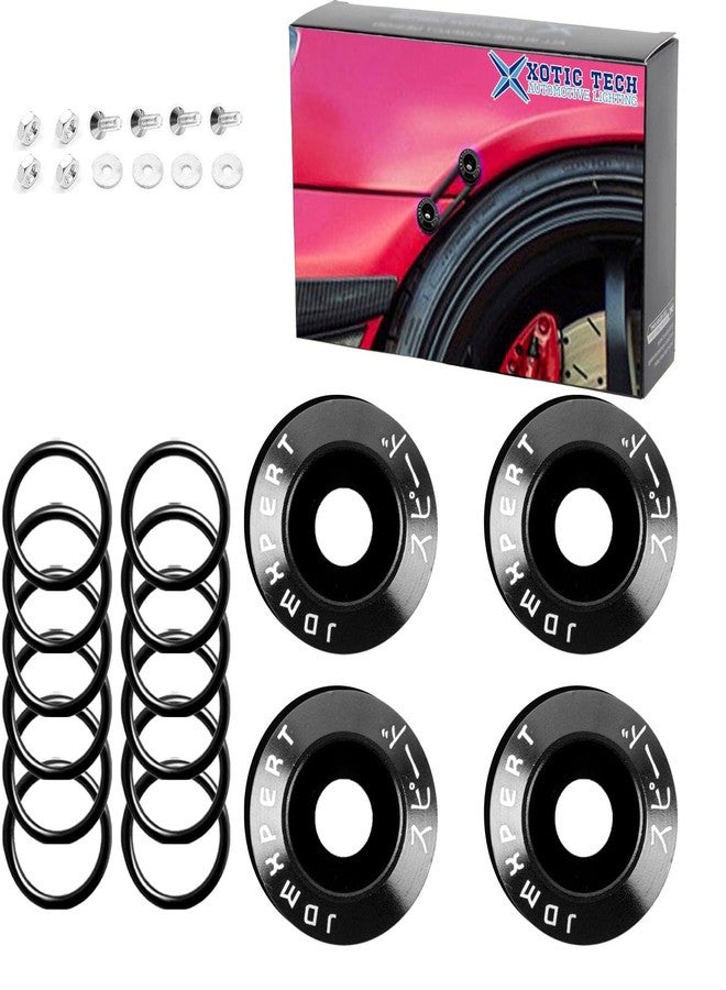 Xotic Tech JDM Black Bumper Fender Trunk Quick Release Fasteners w/Rubber Bands O Rings Washers Replacement for Car Bumper Engine Hatch Fixing Kit (4 Quick Release Tabs with 12 O-Rings) - Image 1