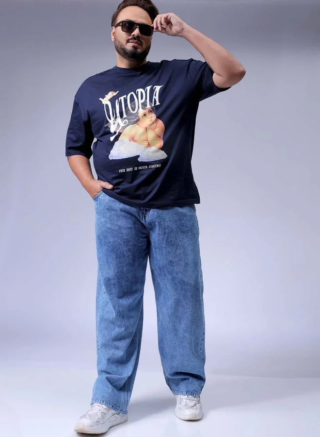 هاردسودا Men Plus Size Baggy Fit Solid Mid-Rise Jeans