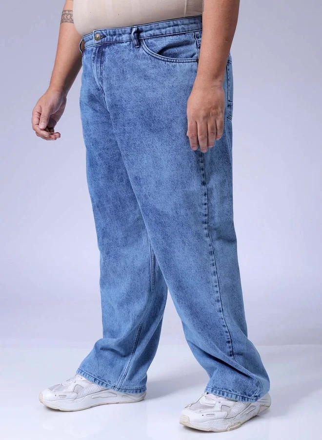 هاردسودا Men Plus Size Baggy Fit Solid Mid-Rise Jeans