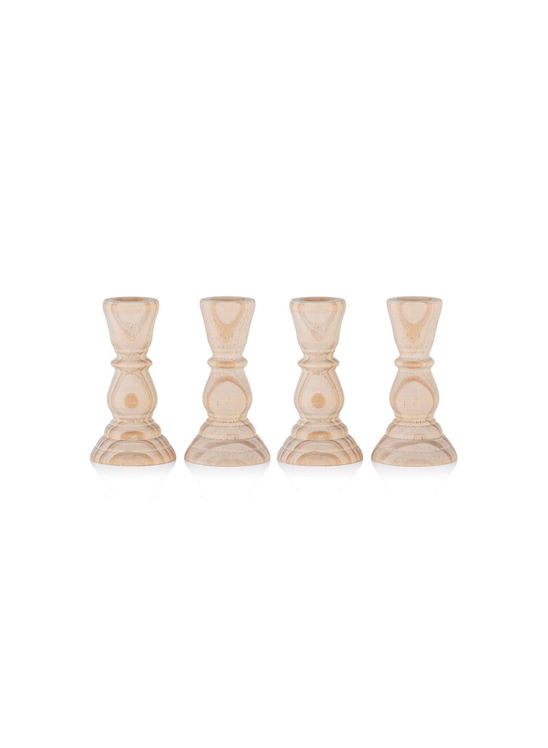 Y&D Wood Candlestick, Handmade Candle Holder, 4Pcs Unfinished Candlestick Holder for Craft Project, Natural Wooden Holders Taper Candle, Ready to Stain, Paint or Oil, 12.6cm - Image 1