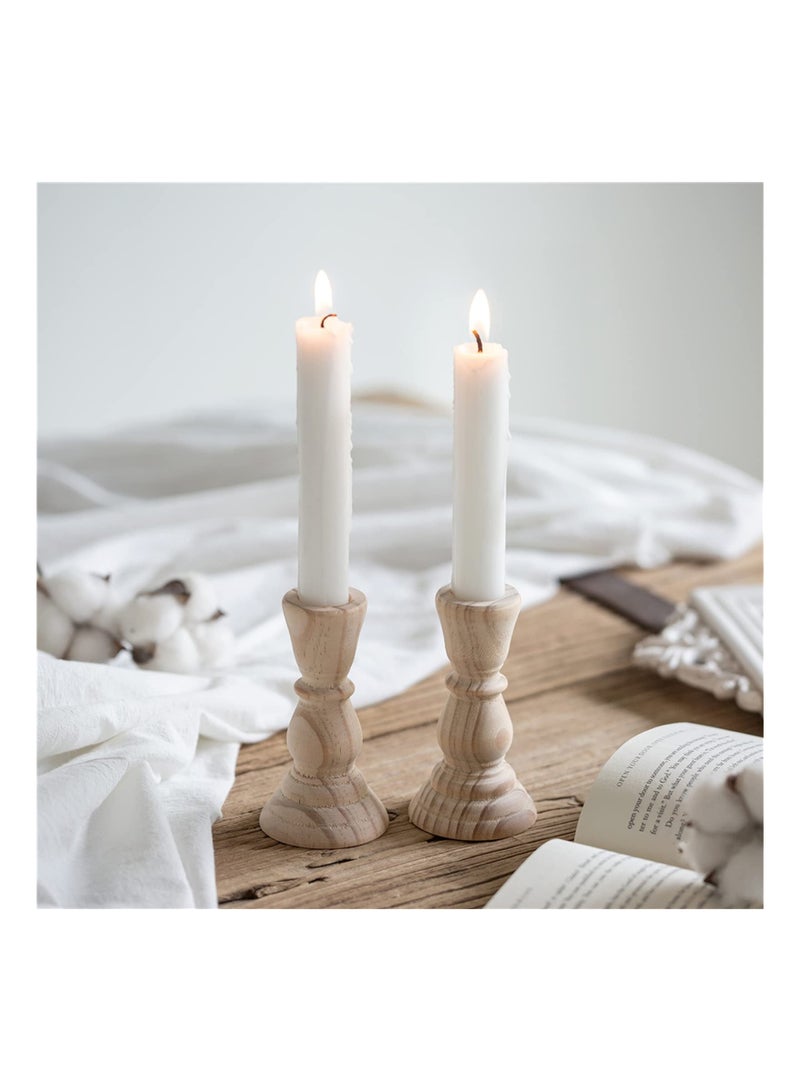 Y&D Wood Candlestick, Handmade Candle Holder, 4Pcs Unfinished Candlestick Holder for Craft Project, Natural Wooden Holders Taper Candle, Ready to Stain, Paint or Oil, 12.6cm - Image 2