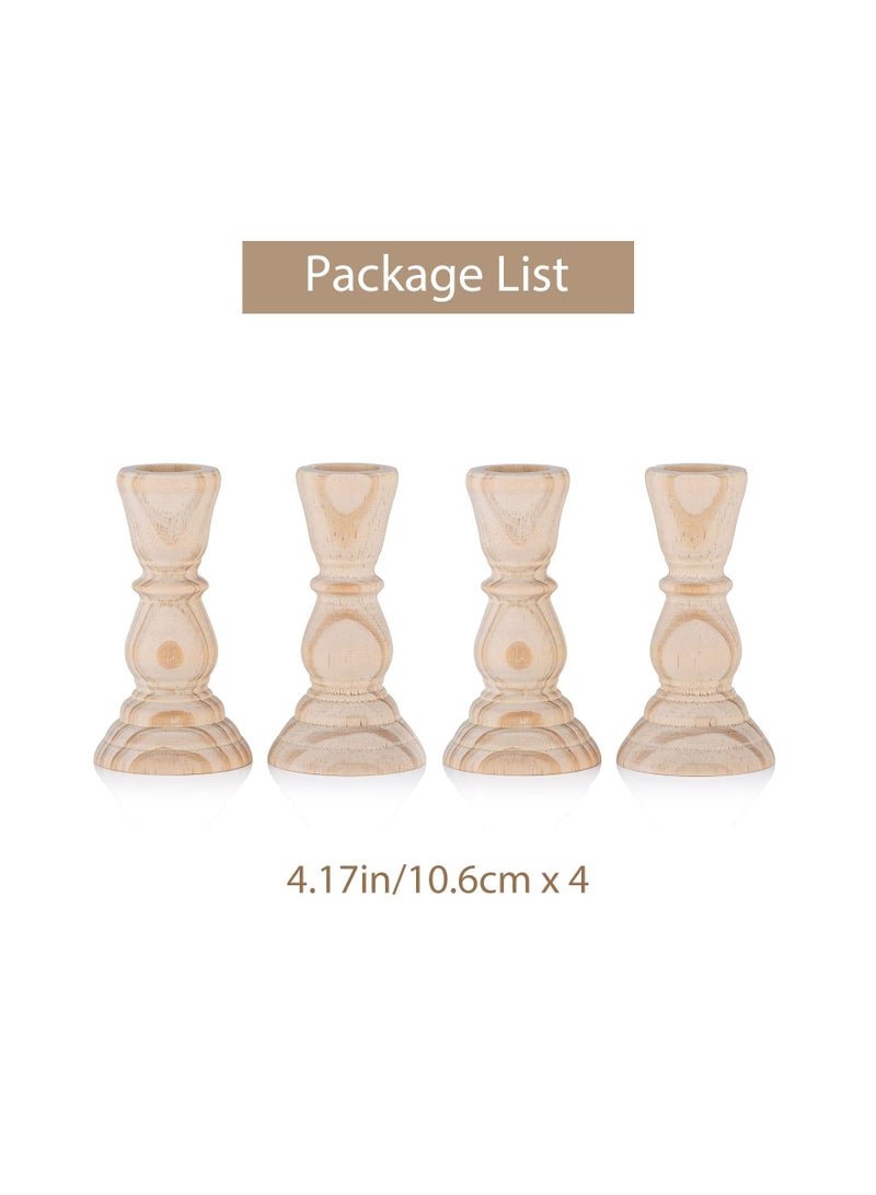Y&D Wood Candlestick, Handmade Candle Holder, 4Pcs Unfinished Candlestick Holder for Craft Project, Natural Wooden Holders Taper Candle, Ready to Stain, Paint or Oil, 12.6cm - Image 5
