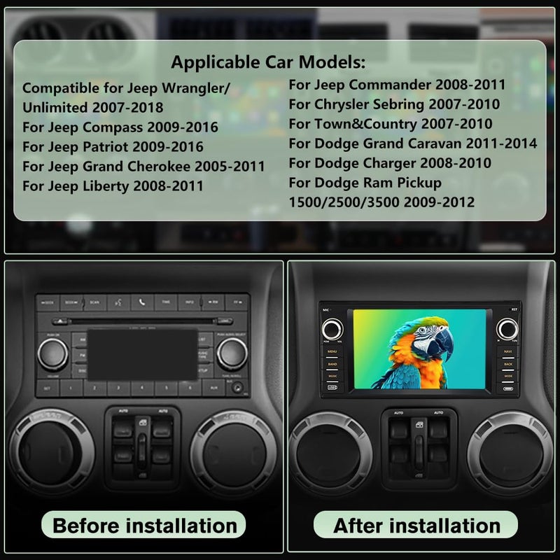 Vratzn Android 13 Car Radio Stereo for Jeep Wrangler JK 2007-2018 Dodge RAM 1500 2500 3500 2009-2012 4 Core CPU 2G RAM 64G ROM with Wireless CarPlay/Android Auto/GPS/HD Backup Camera/Bluetooth - Image 2