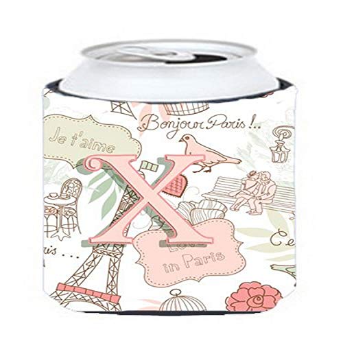 Caroline's Treasures CJ2002-XCC Letter X Love in Paris Pink Can or Bottle Hugger Cooler Washable Drink Sleeve Collapsible Beverage Insulated Holder, Can Hugger, Multicolor - Image 2