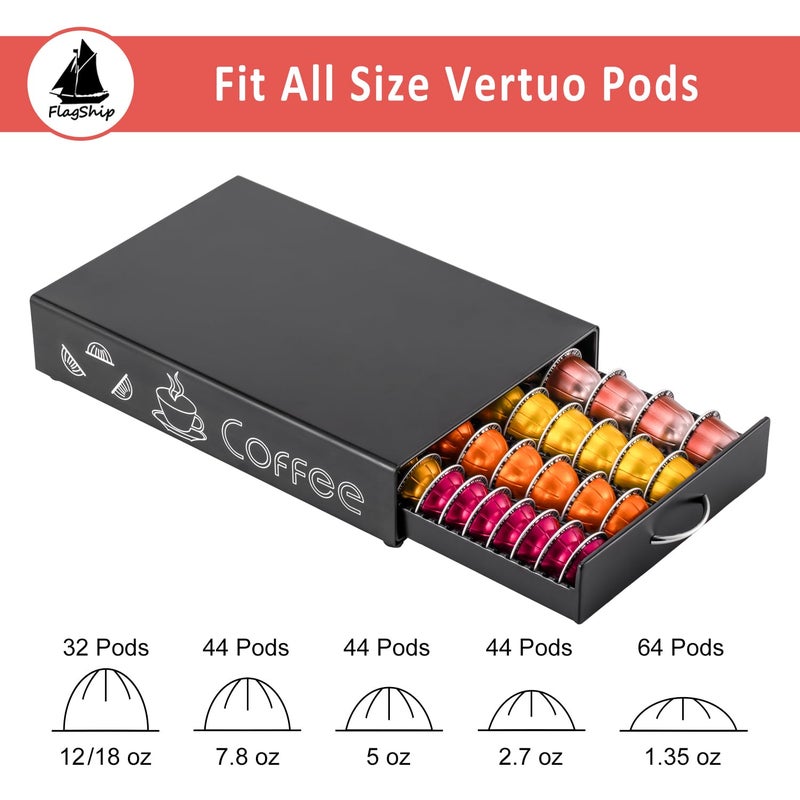 FlagShip for Vertuo Pod Holder Coffee Pod Storage for Nespresso Pod Organizer Black Metal Fits All Size Vertuo Pods - Image 4