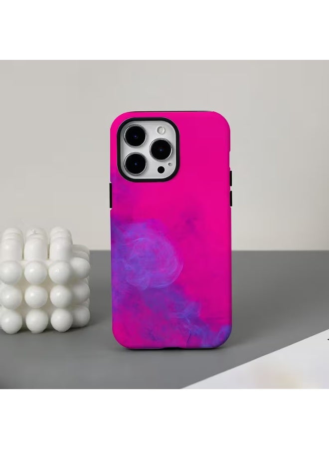 Temu A 2-in-1 durable, shock-absorbing, stylish pink film case with a hint of blue mist. A perfect birthday gift for friends. Compatible with iPhone 13 Pro Max. - Image 1