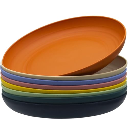 MKYHBOO Deep Dinner Plates Set 10in Unbreakable Wheat Straw Plates 8pcs Lightweight Dinner Dishes Microwave and Dishwasher Safe Plate for Kitchen - Image 1