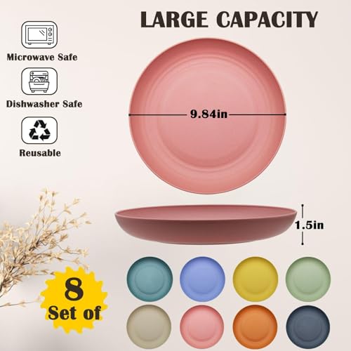 MKYHBOO Deep Dinner Plates Set 10in Unbreakable Wheat Straw Plates 8pcs Lightweight Dinner Dishes Microwave and Dishwasher Safe Plate for Kitchen - Image 3