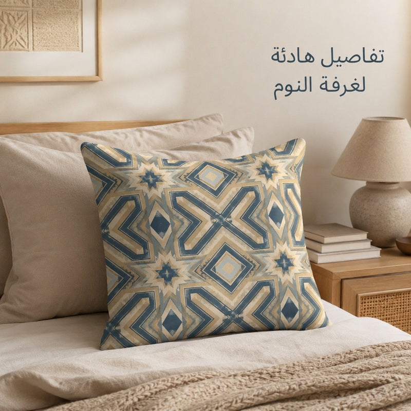 Blue Beige Geometric Boho Cushion Cover, Middle Eastern Style Decorative Pillow Case for Sofa, Bedroom, Chair, Home Decor and Gift - Image 3