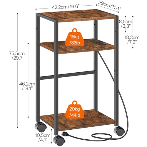 HOOBRO Computer Tower Stand 3Tier PC Tower Stand PC Stand with Charging Station Mobile CPU Stand Fits Most PC Adjustable Shelf for PC Tower Printer Home Office Rustic Brown BF12UCJ01 - Image 3