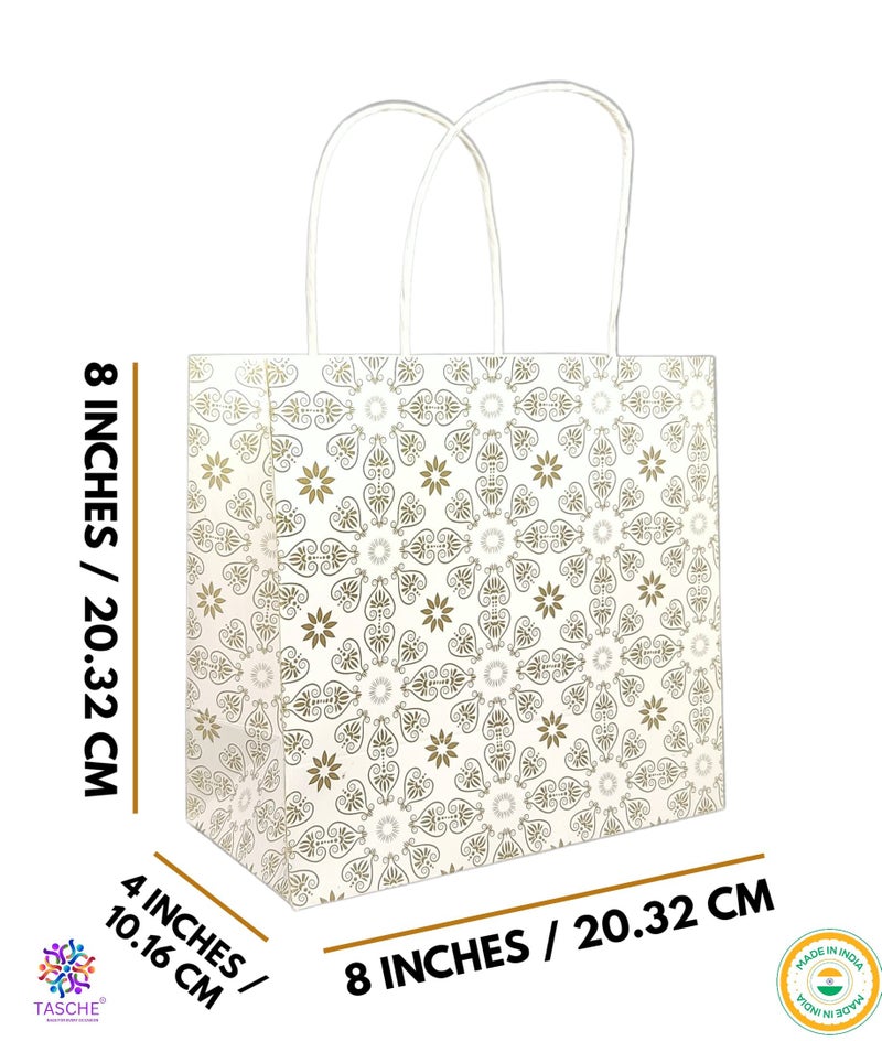 TASCHE Golden Love Symboles Design Paper Bag For Return Gift, Small Presents, Weddings, Birthday, Holiday Presents (Size 8 X 8 X 4 Inch | Pack Of 10) - Image 3