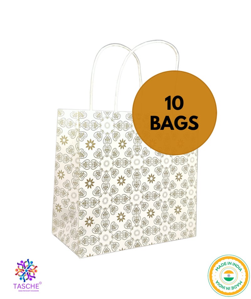 TASCHE Golden Love Symboles Design Paper Bag For Return Gift, Small Presents, Weddings, Birthday, Holiday Presents (Size 8 X 8 X 4 Inch | Pack Of 10) - Image 4