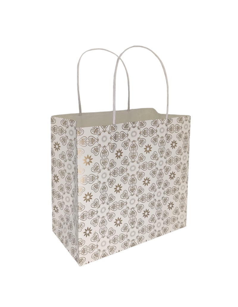 TASCHE Golden Love Symboles Design Paper Bag For Return Gift, Small Presents, Weddings, Birthday, Holiday Presents (Size 8 X 8 X 4 Inch | Pack Of 10) - Image 1