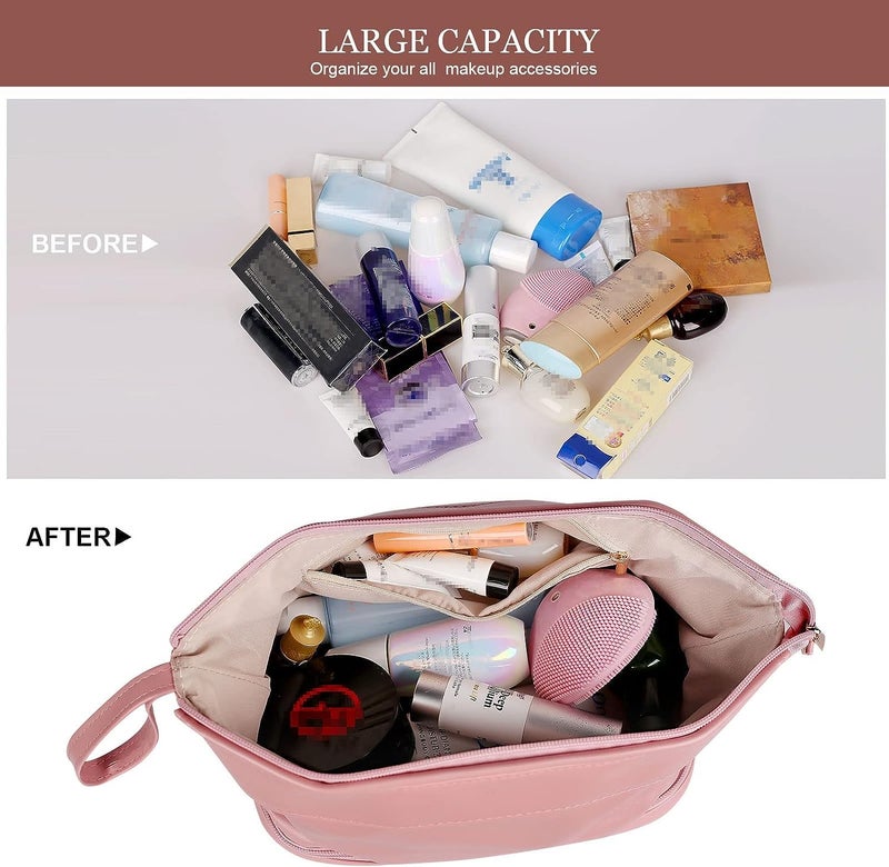 divinezon Women Travel Make Up Toiletry Organizer Pouch DoubleLayered Dry and Wet Separation Bag  Lather  Pink - Image 5