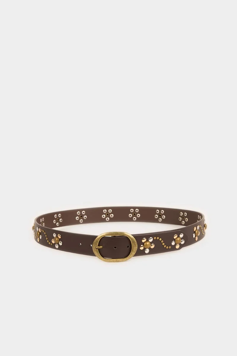 Woman Oval Buckle Faux Leather