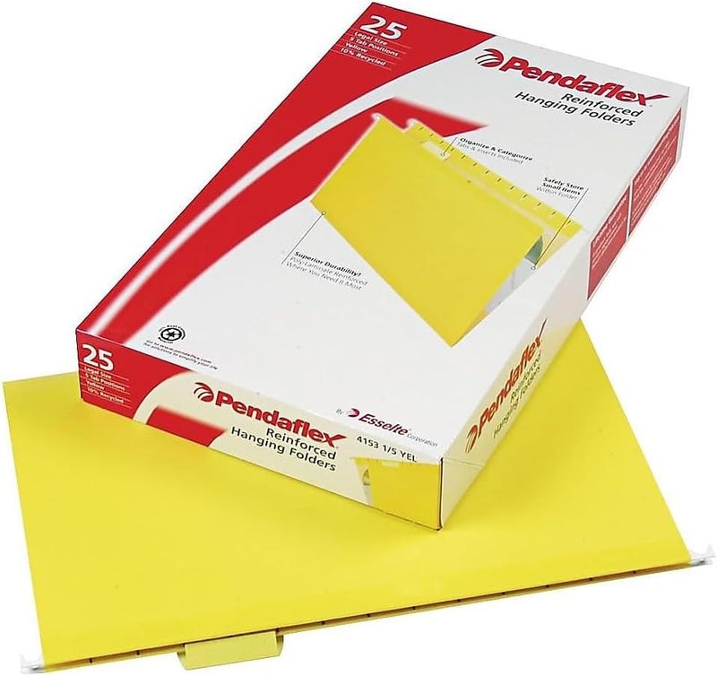 Pendaflex 04153 1/5 YEL Reinforced Hanging Folders, Legal Size, Yellow, 1/5 Cut, 25/BX (4153 1/5 YEL) - Image 2