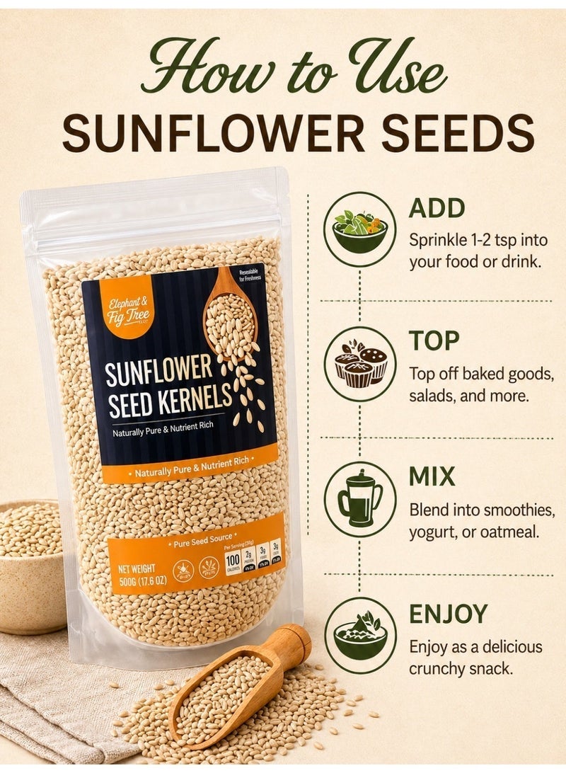 Elephant & Fig Tree Sunflower Seed Kernels 500g | Natural Shelled Sunflower Seeds | Rich in Vitamin E & Healthy Fats | Perfect for Salads, Baking & Snacks - Image 4