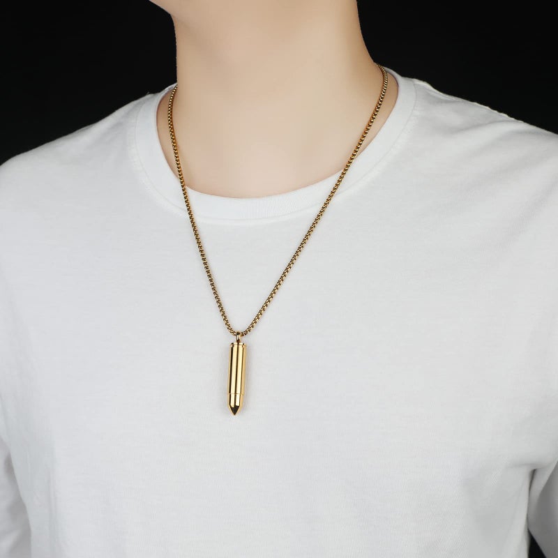 Bukela Men & Women Sterling Silver Bullet Pendant Can Be Opened for Memorial Necklace -Cremation Urn -Ashes Pendant Box Chain 18 "20" 22 "24" 26 "28" Jewelry Keepsakes(Golden) - Image 5