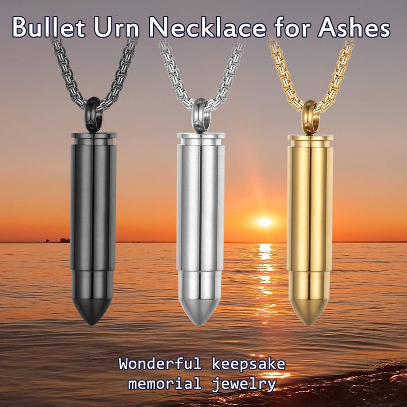 Bukela Men & Women Sterling Silver Bullet Pendant Can Be Opened for Memorial Necklace -Cremation Urn -Ashes Pendant Box Chain 18 "20" 22 "24" 26 "28" Jewelry Keepsakes(Golden) - Image 4