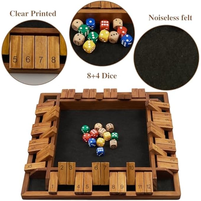 Oumoda 14 inches 14 Players Shut The Box Dice Game Upgraded 12 Numbers Wooden Board Table Math Game with 12 Dice Close The Box for Adult Kids Family Classroom Home or Bar - Image 5