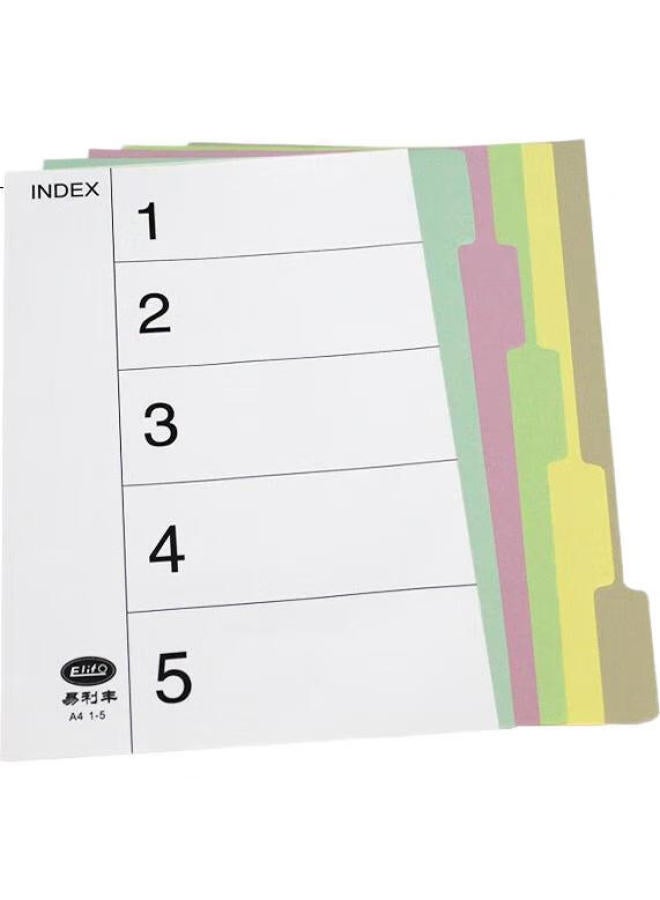 Elifo Page Separators, Index Dividers, Classification Paper, Index Paper, Loose-Leaf Paper, Paper And Plastic Numbered English Three-Hole Binder Specific, [No Hole] 5 Colors Page Separators 50 Sheets - Image 1