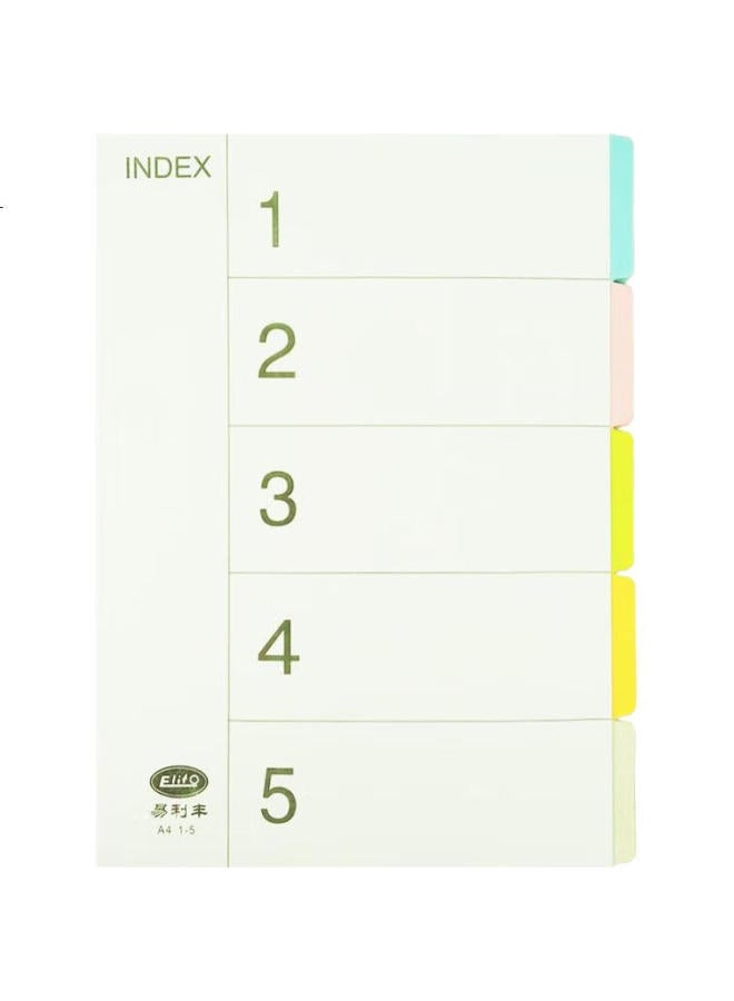 Elifo Page Separators, Index Dividers, Classification Paper, Index Paper, Loose-Leaf Paper, Paper And Plastic Numbered English Three-Hole Binder Specific, [No Hole] 5 Colors Page Separators 50 Sheets - Image 2