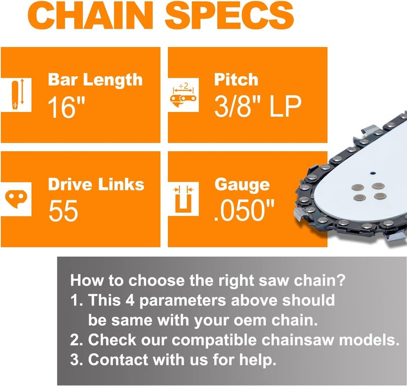 SUNGATOR 3-Pack 16 Inch Chainsaw Chain SG-S55, 3/8" LP Pitch - .050" Gauge - 55 Drive Links, Compatible with Craftsman - Image 5