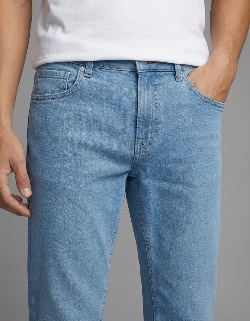 inkd Airforce Blue Men's Classic Regular Fit Jeans with 5 Pocket Styling | Mid- Rise | Soft & Stretchable for Men | Best Price UAE